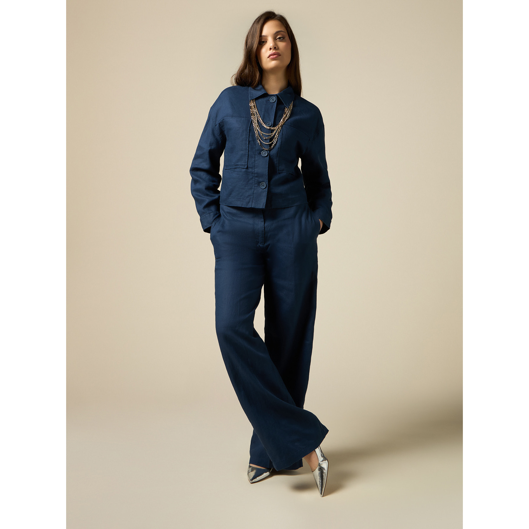 Oltre - Pantaloni wide leg in lino - Blu