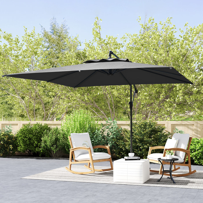 Parasol déporté carré 3 x 3 m réglable piètement croix manivelle tissu haute densité 180g/m² UPF50+ gris