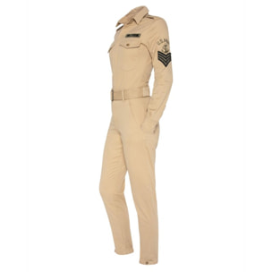 TRSUITW JUMPSUIT WITH US NAVY BADGES & BELT IN TENCEL 63% COTTON 18% TENCEL 15% POLYESTER 4% ELASTANE Beige