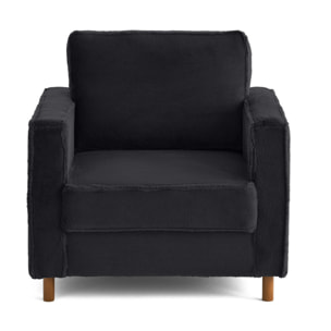 Jake - fauteuil en fausse fourrure - pieds en bois foncé - Noir