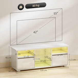 Meuble TV blanc laqué LED design multi-rangement dim. 120 x 34 x 45 cm