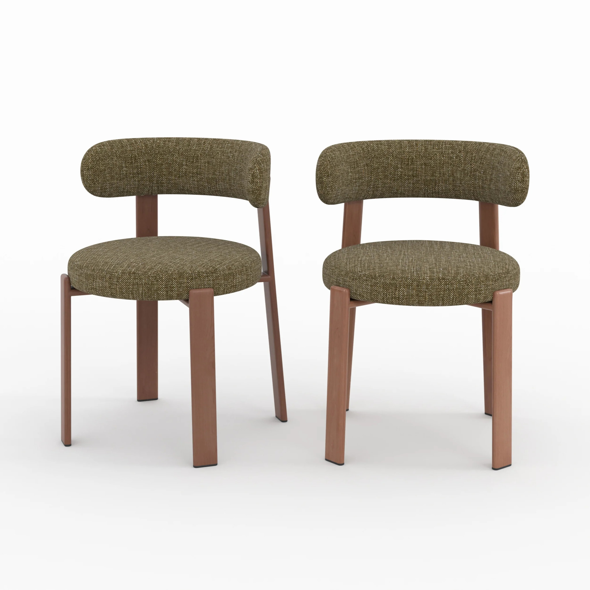 Lot de 2 chaises en tissu texturé vert kaki, pieds en métal - Aura