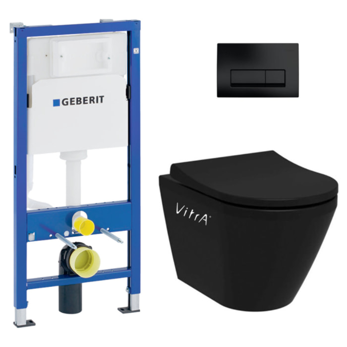 Duofix UP100 Pack bâti-support + WC sans bride Vitra Integra + Abattant SoftClose + Plaque Delta 50 Noir Mat (BlackIntegraGeb10)