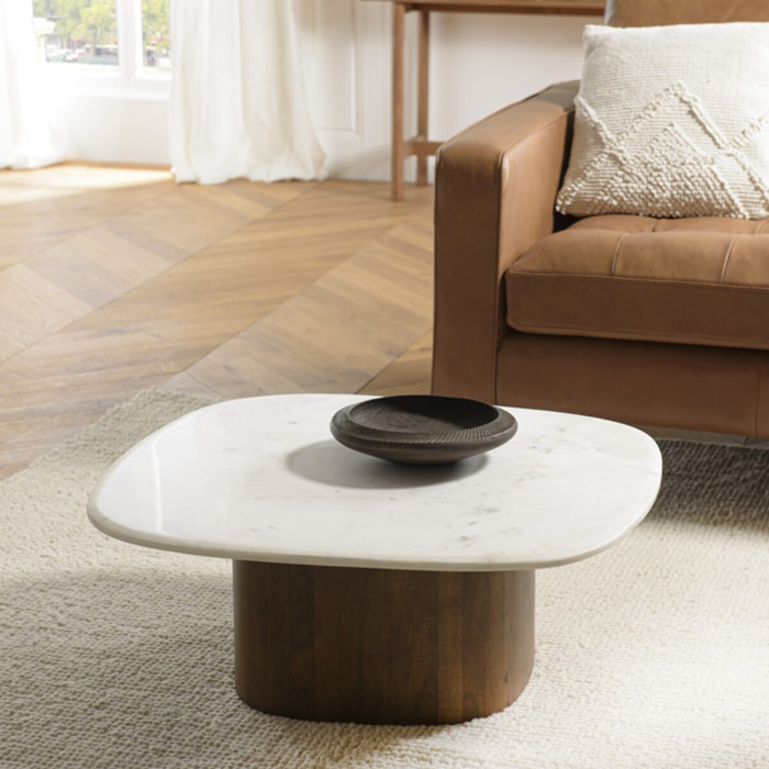 JAMES - Table basse 80x75cm plateau marbre blanc de Banswara