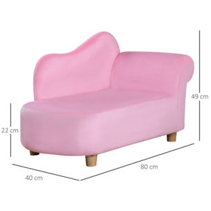 Méridienne canapé enfant design girly piètement bois revêtement grande douceur toucher velours rose