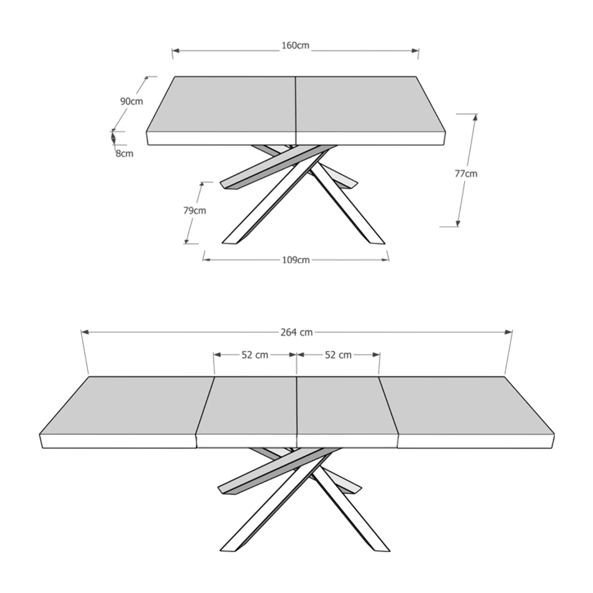 Table extensible 90x160/264 cm Volantis Premium Frêne Blanc cadre 4/C