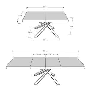 Table extensible 90x160/264 cm Volantis Premium Frêne Blanc cadre 4/C