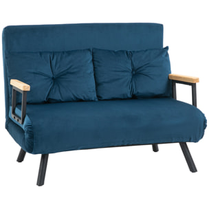 Sofá Cama Convertible 3 en 1 Sillón Cama de 2 Plazas Plegable con Respaldo Ajustable de 5 Niveles y 2 Almohadas Acolchadas para Oficina Dormitorio Salón 102x73x81 cm Azul