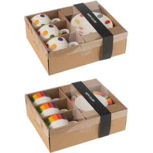 J-Line tasse + sous-tasse Polka Pois Ligne - porcelaine - mix - 2 pièces