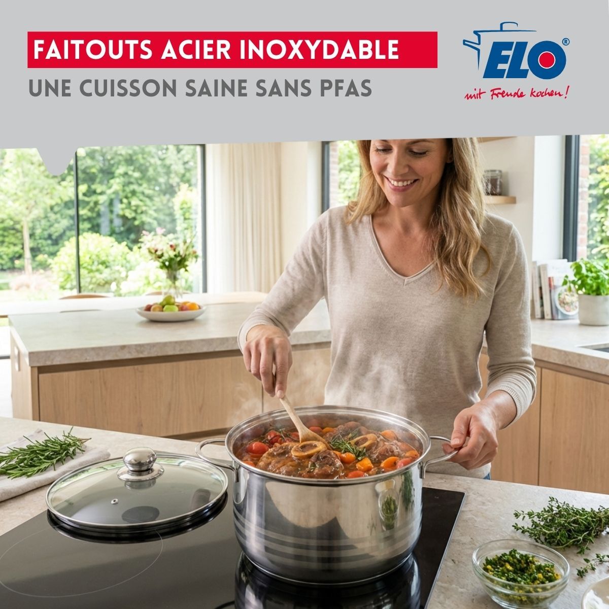 Lot de 3 faitouts en acier inoxydable sans PFAS Elo Brillant