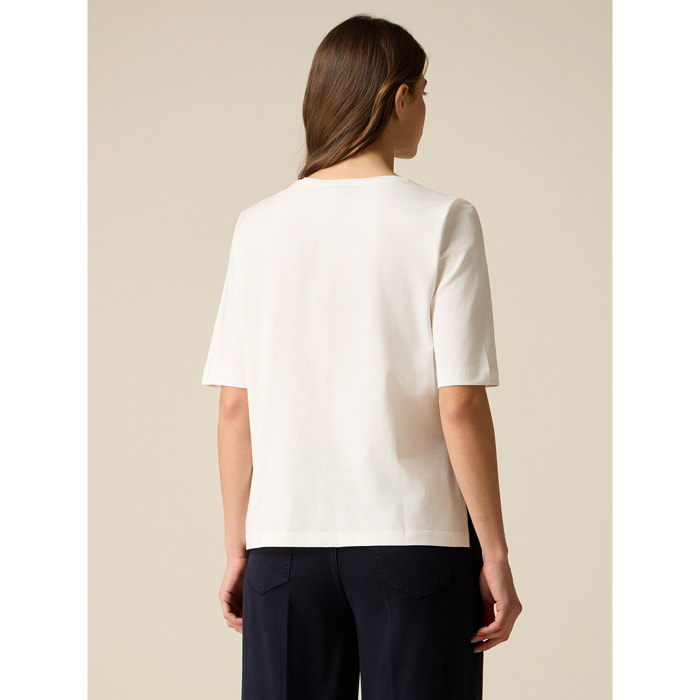 Oltre - T-shirt in jersey con applicazioni - Bianco