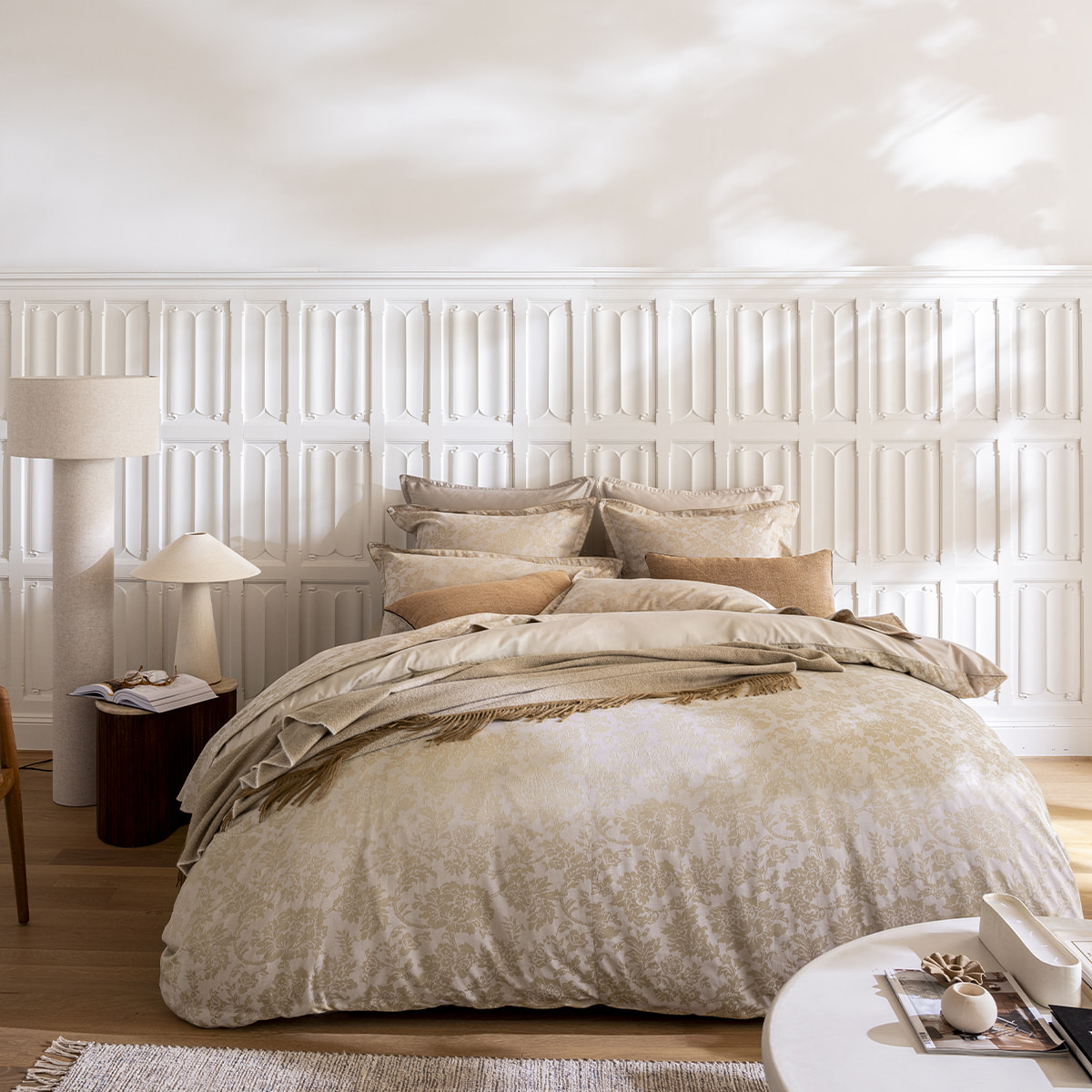 Taie d'oreiller imprimée en jacquard de coton, MÉMOIRE, Beige Lune