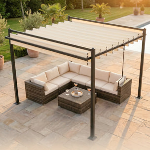 Pérgola de Jardín 3x3,8 m, Cenador de Jardín con Techo de Lamas Ajustable a 90°, Manivela, Estructura de Aluminio y Acero, Protección UPF50+, Pabellón para Exterior, Patio, Terraza, Beige