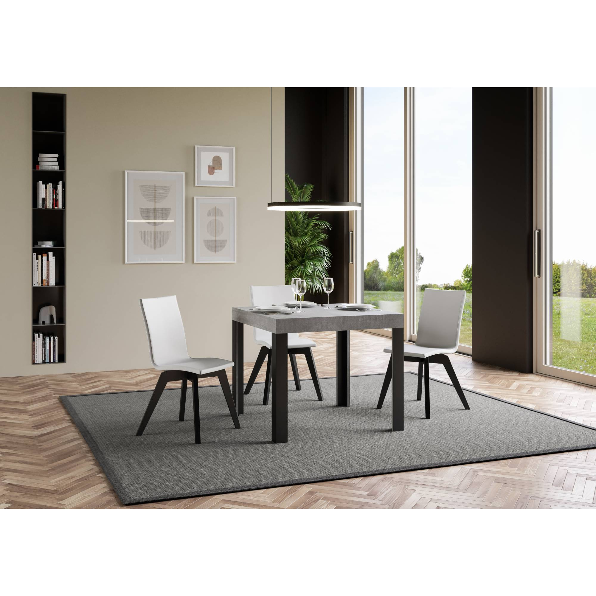 Tavolo allungabile 90x90/246 cm Linea Cemento telaio Antracite