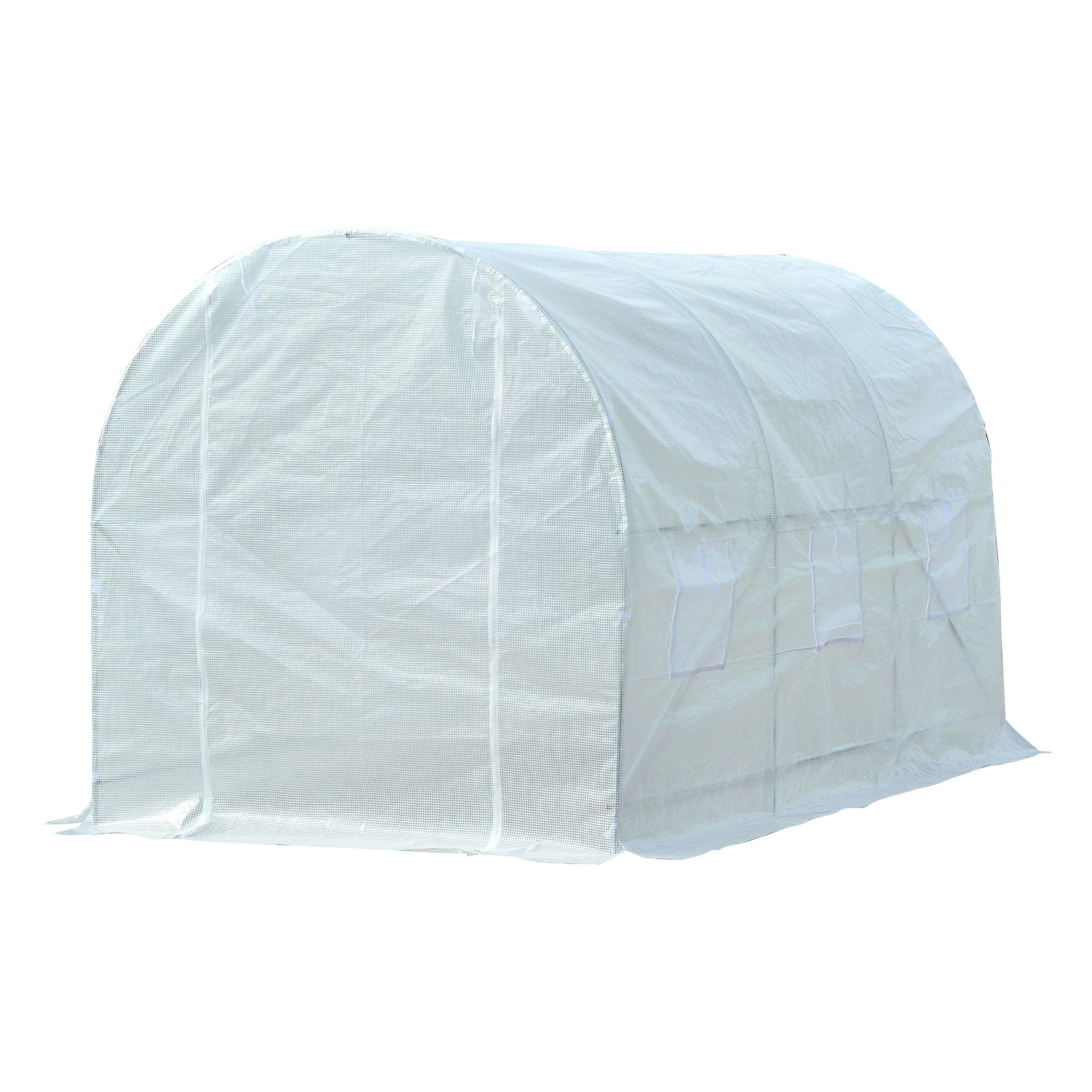 Serre de jardin tunnel surface sol 7 m² 3,5L x 2l x 2H m châssis tubulaire renforcé 18 mm 6 fenêtres blanc