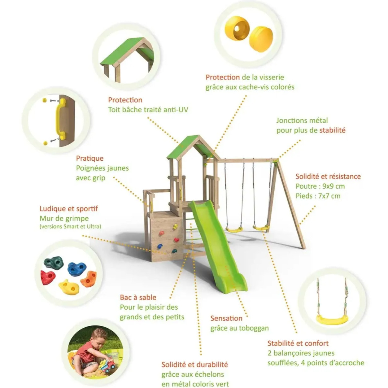 Aire de jeux bois 2,20 m ULTRA XPERIENCE - 8 enfants