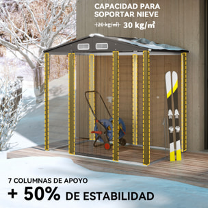 Caseta de Jardín Exterior, 2,27 m² 190x131x188 cm, Cobertizo de Jardín Exterior Metálico con 2 Ventilaciones, Puerta con Cerradura, para Almacenamiento de Herramientas, Gris