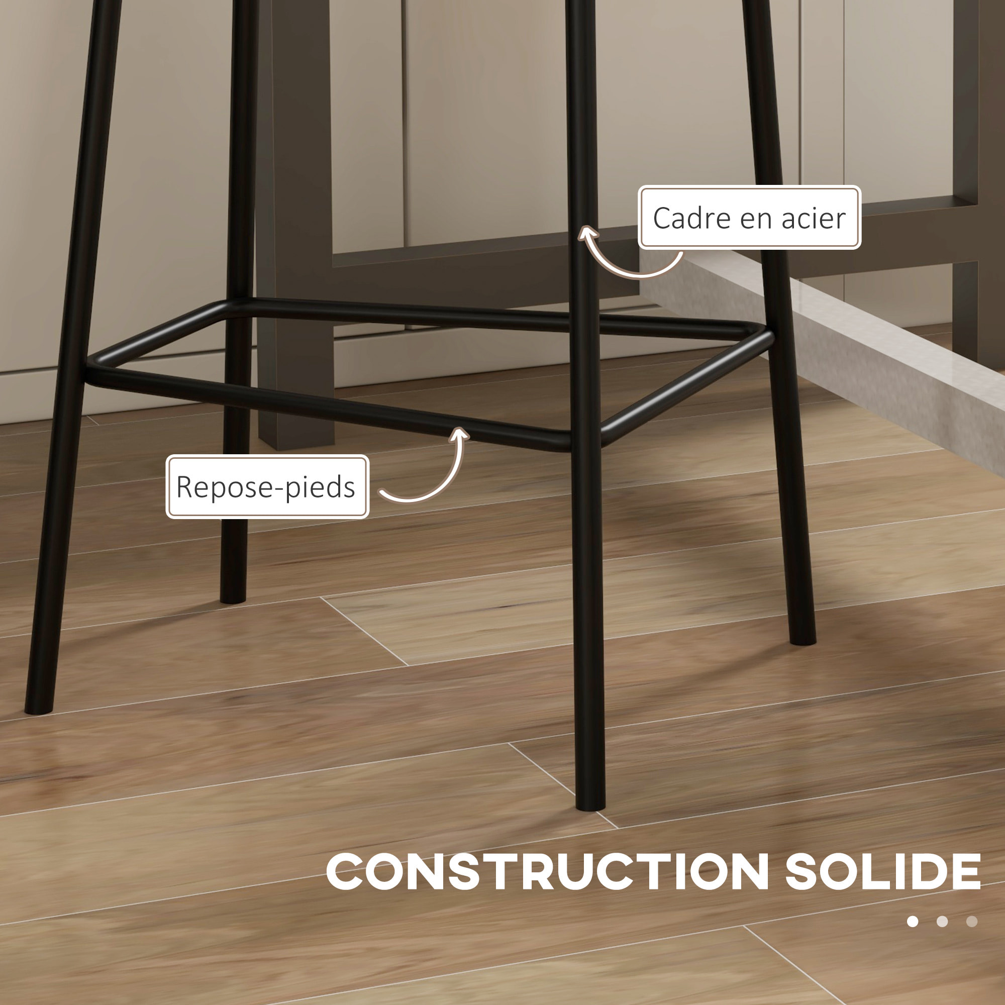 Lot de 2 tabourets de bar – Assise confortable – Dossier intégré