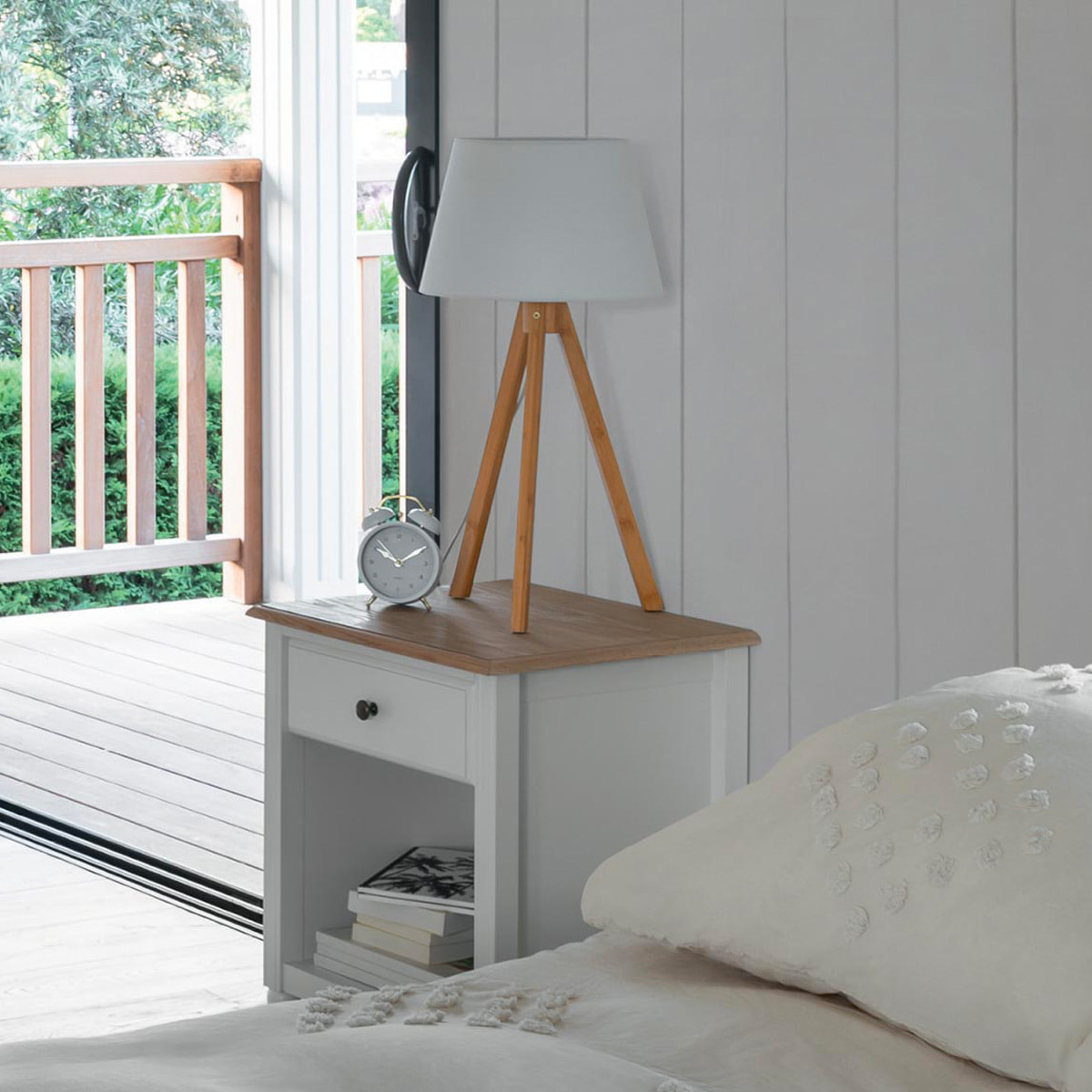 Table de chevet "Solen" - blanc et bois