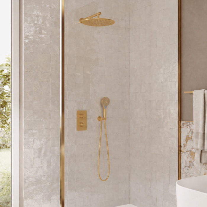 Bras mural pour douche de tête Universal rond Or brossé