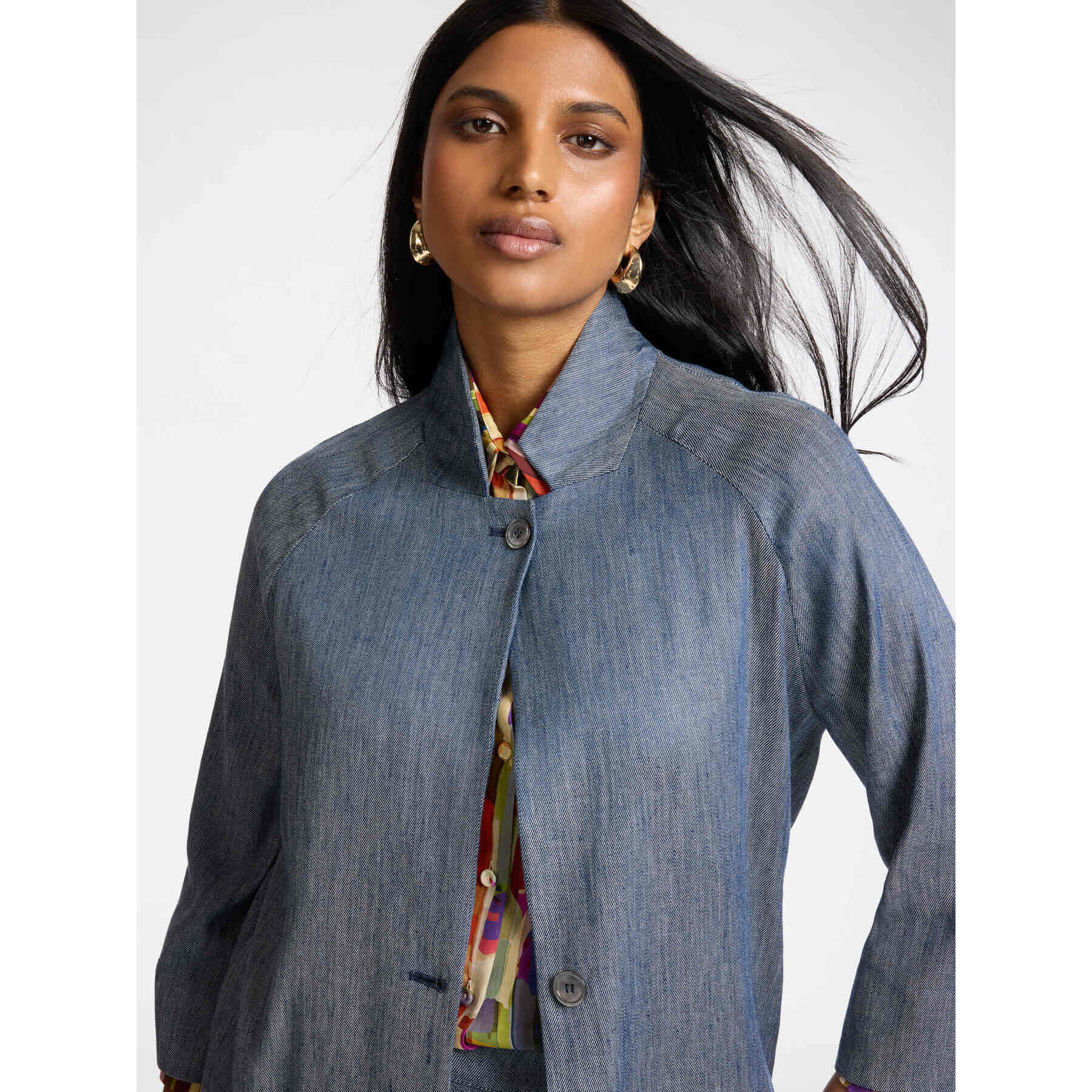 Elena Mirò - Chaqueta boxy de lino efecto denim - Azul