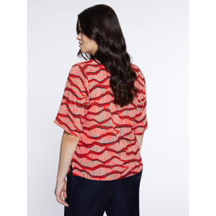 Fiorella Rubino - Blusa boxy stampata con bordo a righe - Rosso