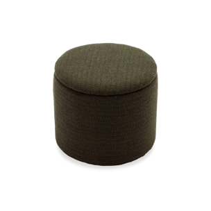 Pouf kaki foncé en tissu avec rangement pour coussins ou plaids