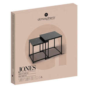 Lot de 2 tables basses Jones effet marbre noir L37/33cm