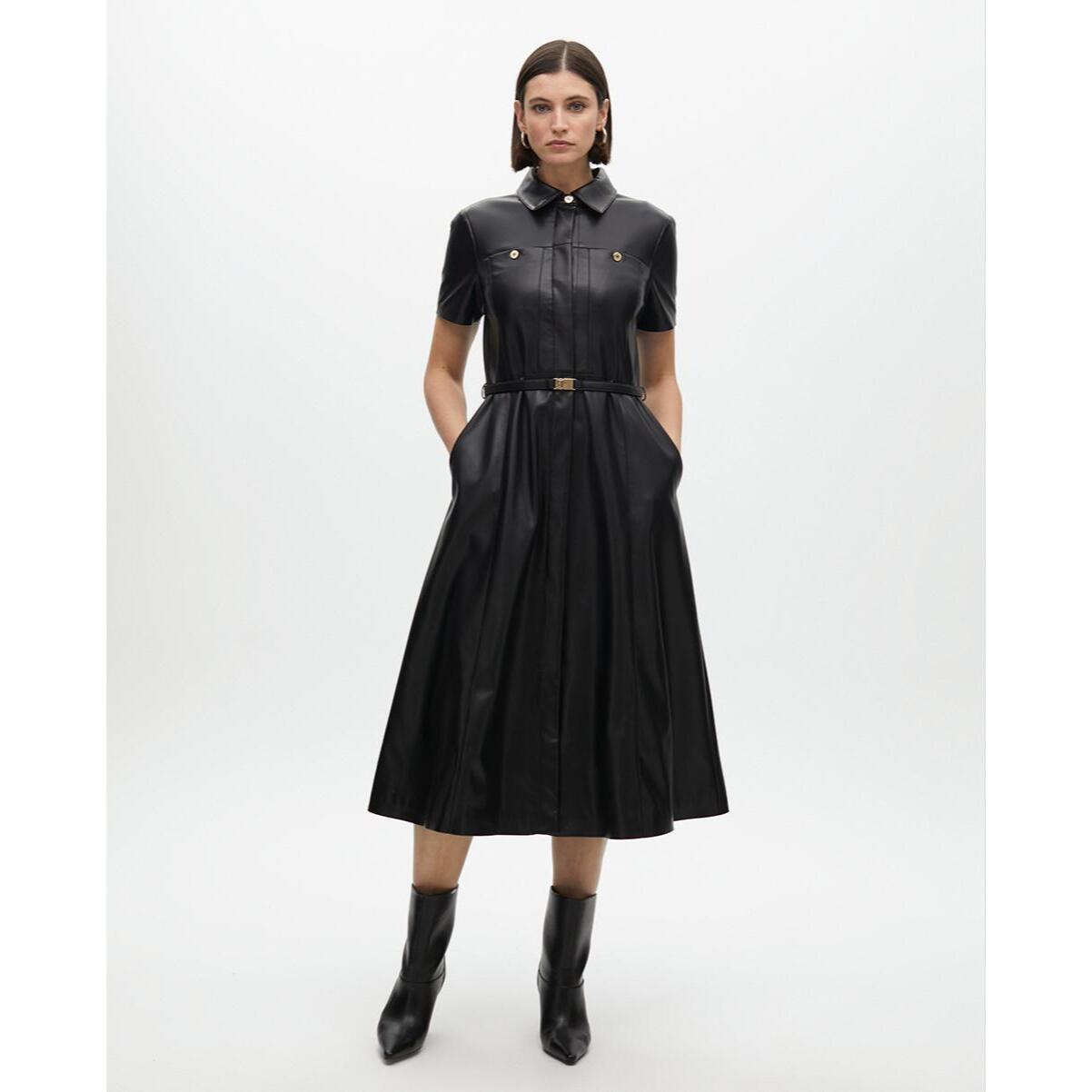Abito A-line Effetto Pelle con Cintura