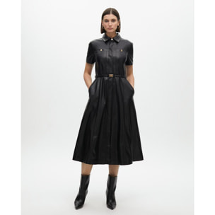 Abito A-line Effetto Pelle con Cintura