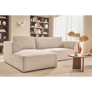 Canapé d'angle gauche design en tissu effet velours texturé gris 3 places GRAMMY