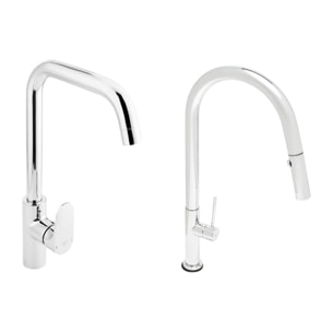 set mitigeur lavabo avec bras pivotant + mitigeur cuisine douchette extractible 2 jets, bras pivotant, chrome (SATBSD2280LCR)