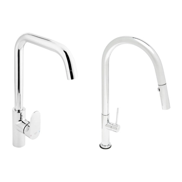 set mitigeur lavabo avec bras pivotant + mitigeur cuisine douchette extractible 2 jets, bras pivotant, chrome (SATBSD2280LCR)