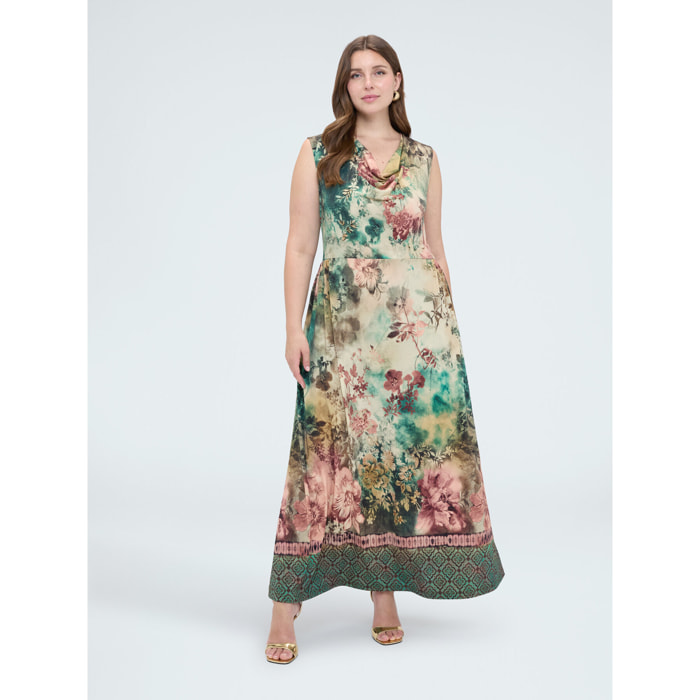 Fiorella Rubino - Vestito lungo svasato con stampa - Verde