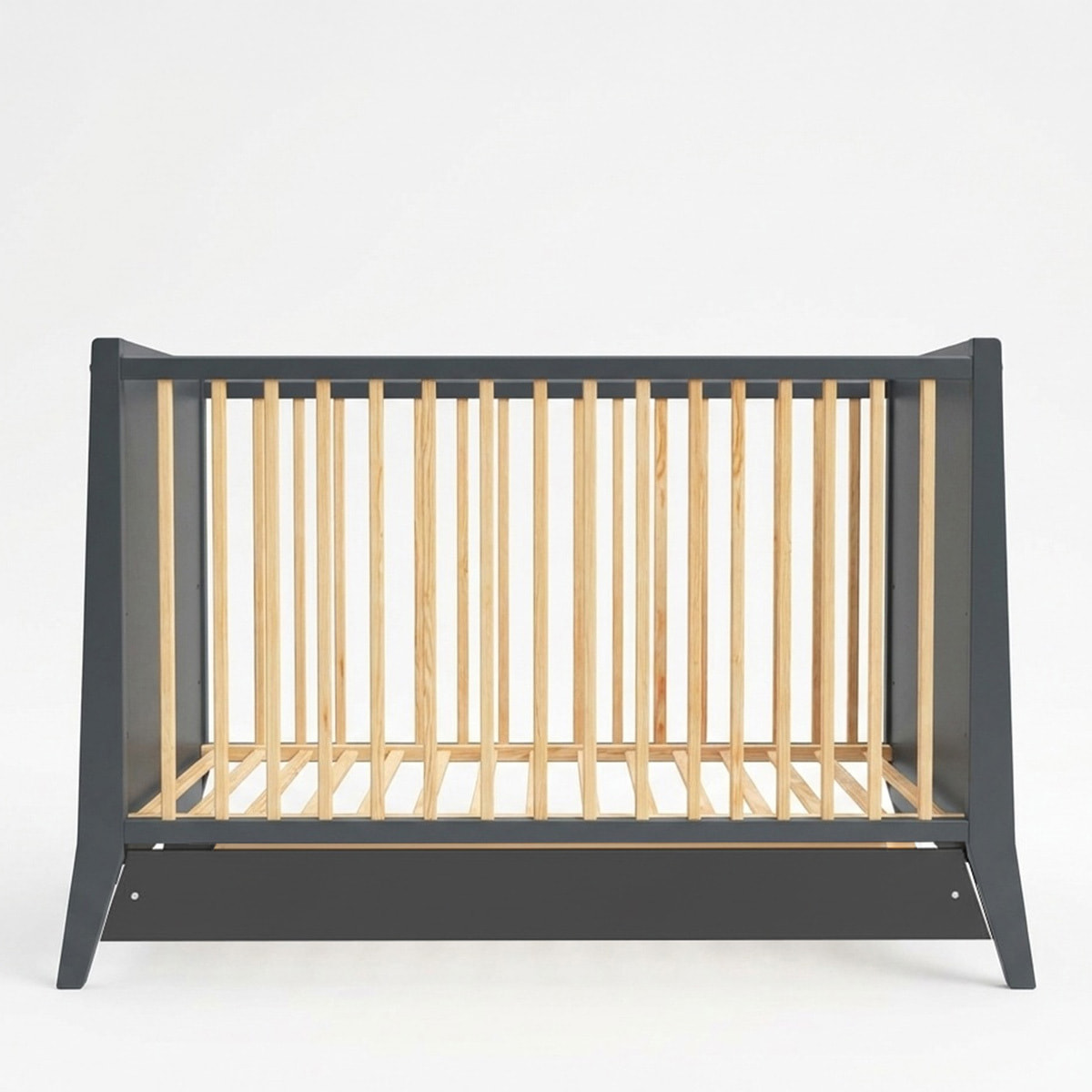 Lit Evolutif Timéo à barreaux 60 x 120 cm, Gris & Bois, En Bois, 3 Hauteurs, Tiroir intégré, Barreaux amovibles