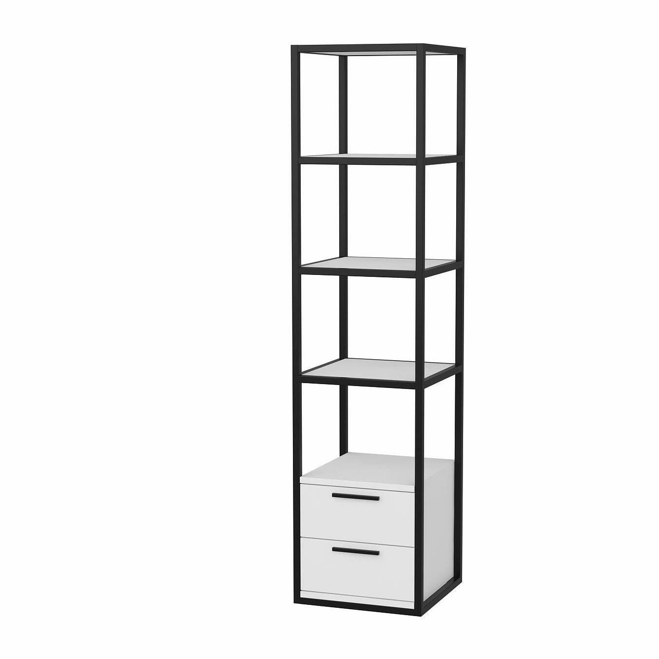 Libreria Dfogliat, Scaffale da ufficio, Mobile portalibri, Biblioteca, 39x39h169 cm, Bianco e Nero