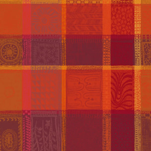 Tablier pur coton enduit motif jacquard orange rouge Mille wax ketchup