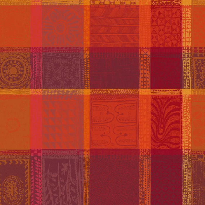 Tablier pur coton enduit motif jacquard orange rouge Mille wax ketchup