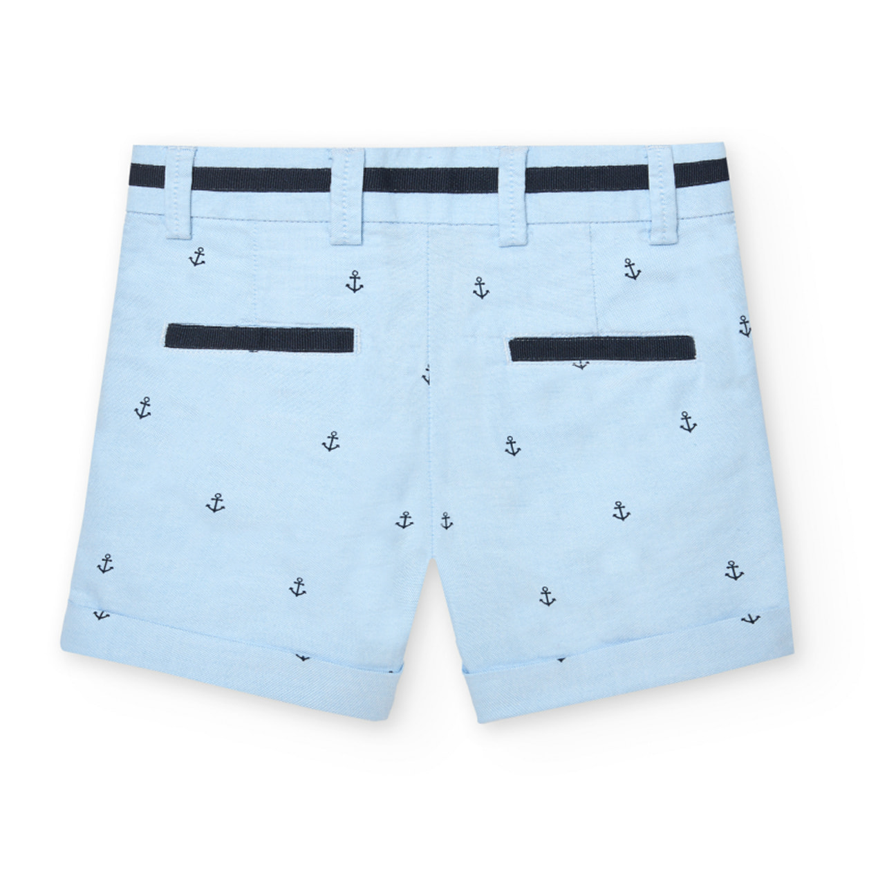 Bermudas oxford niño estampadas, azul marino, cierre botón