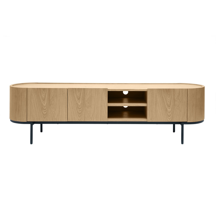 Meuble TV design bois clair et métal noir avec rangements L180 cm SKYE