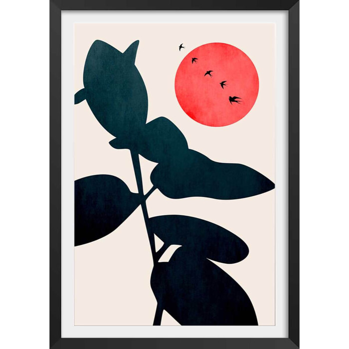 Affiche ""Coucher de lune"" Affiche + cadre en bois - Noir