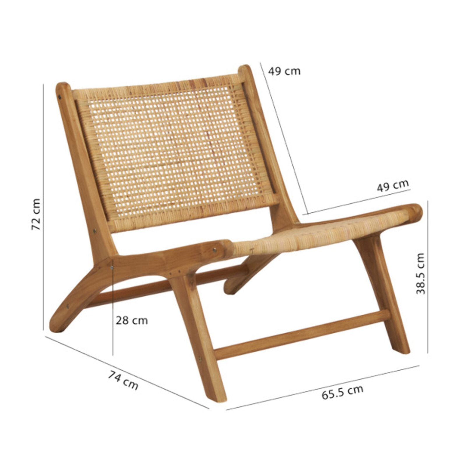 Fauteuil relax bas bois de teck et cannage rotin lounge cosy - PIOU