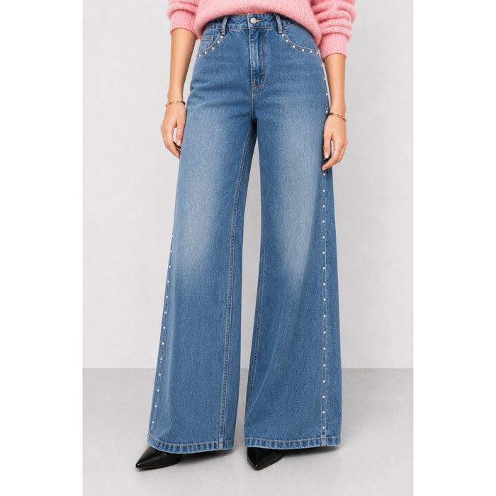Kocca - Jeans a vita alta e gamba larga con borchie Donna