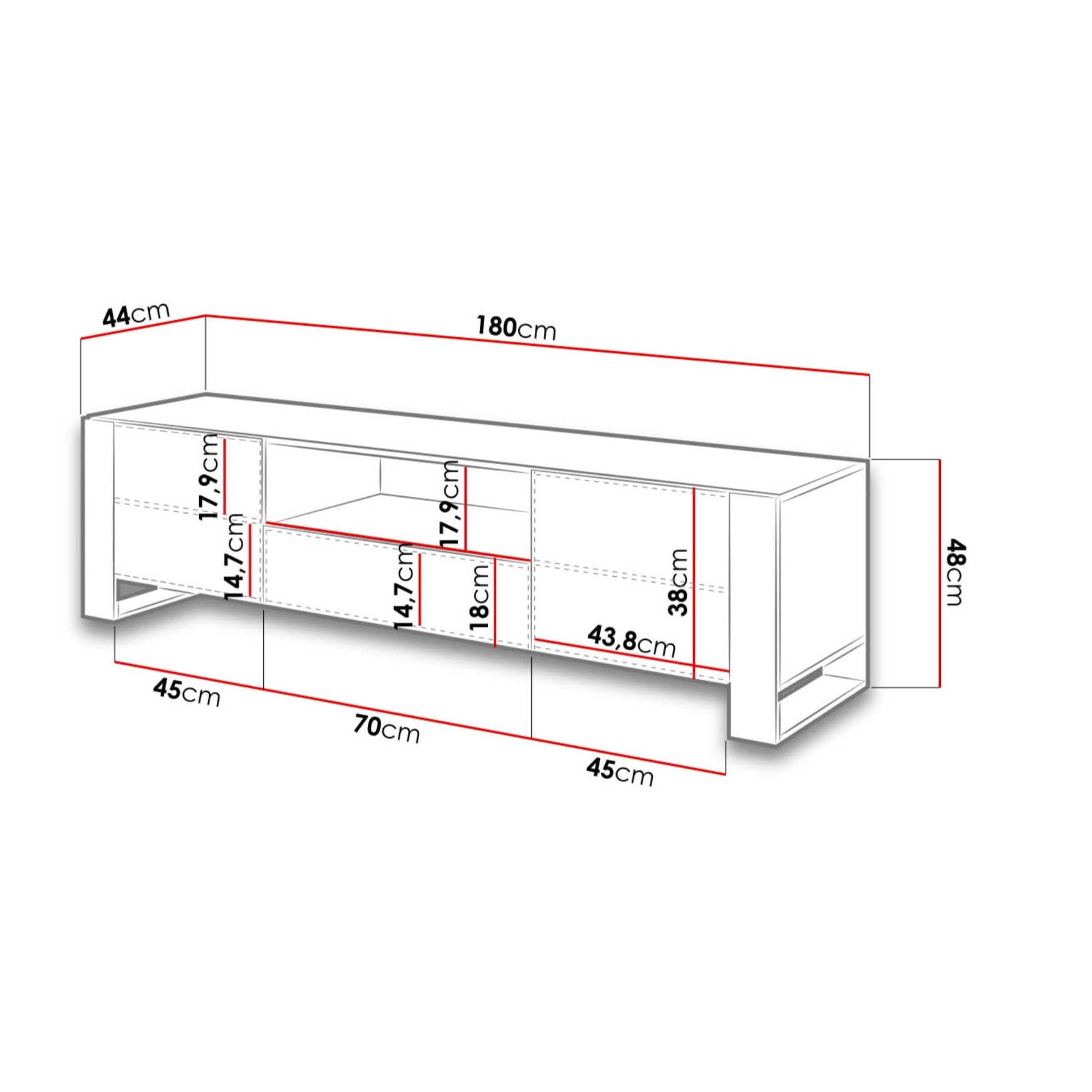 Willow - meuble TV - effet bois et gris - 180 cm - style industriel - Bois / Gris