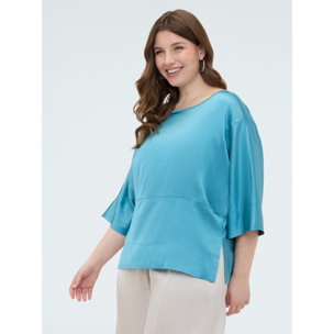 Fiorella Rubino - Blusa de raso con escote barco - Light - blue