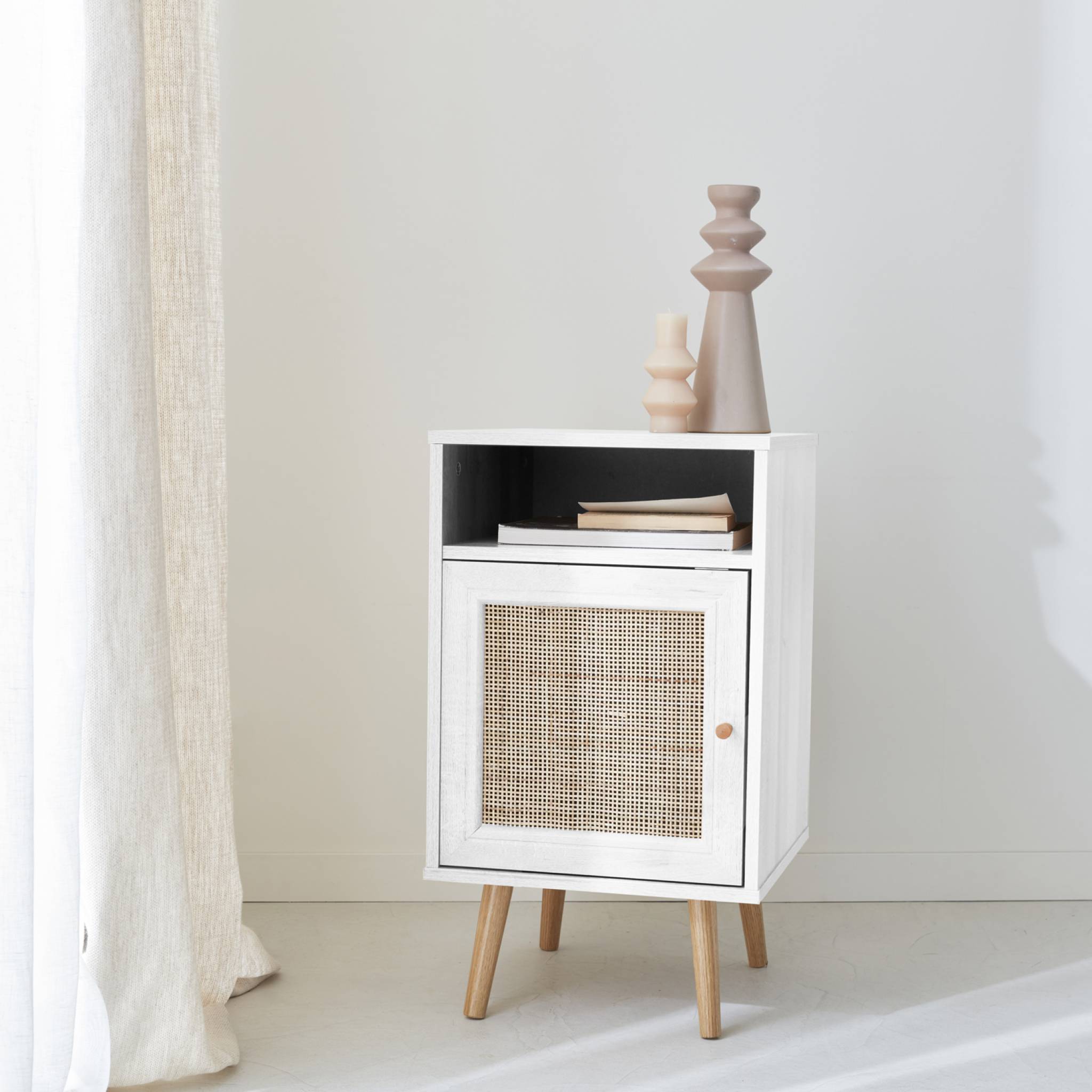 Table de chevet scandinave en cannage 1 porte BOHÈME
