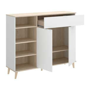 Credenza Sumbra, Buffet dispensa da soggiorno, Madia da salotto moderna a 2 ante, 120x40h102 cm, Bianco e Rovere