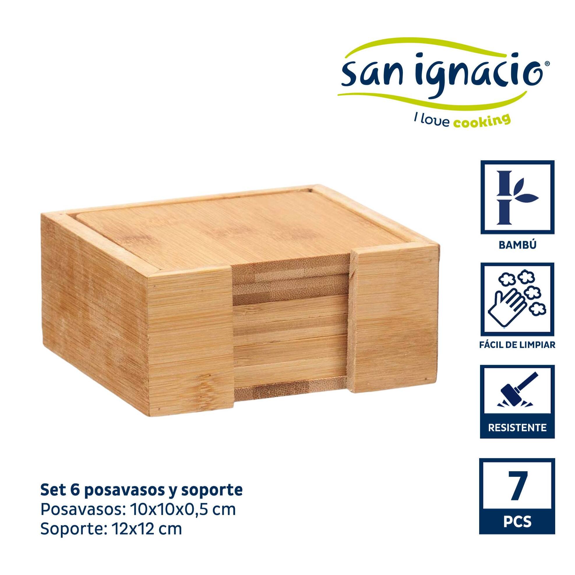 Set 6 posavasos bambu cuadrados soporte colección kinvara