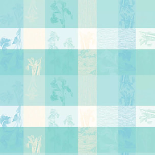 Nappe pur coton 220 g/m² motif jacquard bleu beige Mille iris d'eau aqua