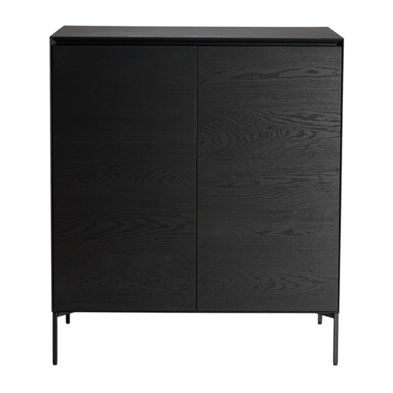 MAXENDRE - Buffet noir 2 portes 3 étagères pieds métal noir